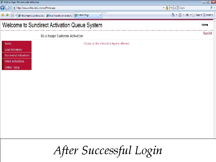 After Successful Login After successful login 