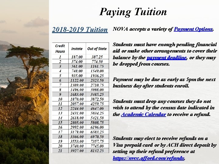 Paying Tuition 2018 -2019 Tuition NOVA accepts a variety of Payment Options. Students must