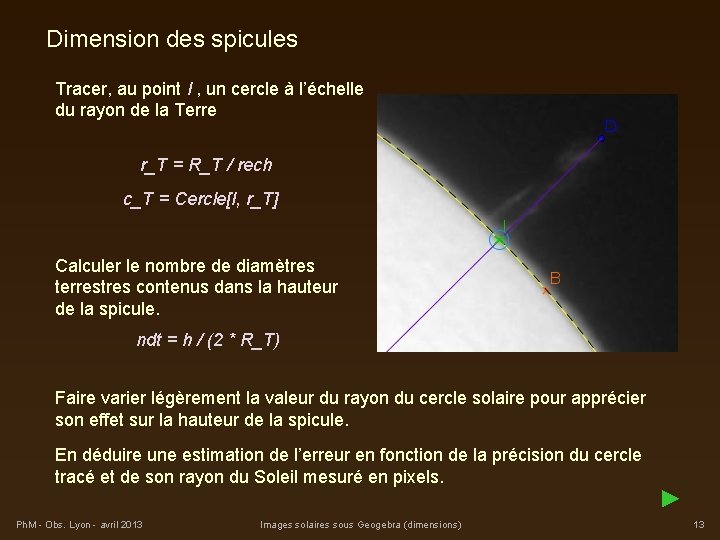 Dimension des spicules Tracer, au point , un cercle à l’échelle I du rayon