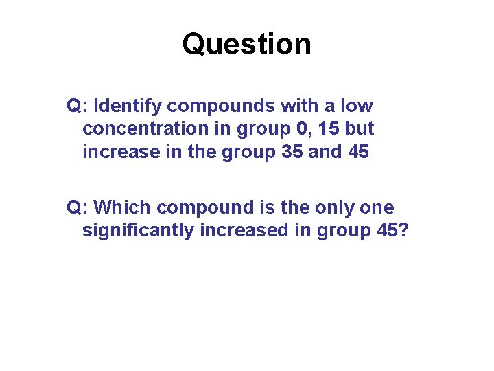 Question Q: Identify compounds with a low concentration in group 0, 15 but increase