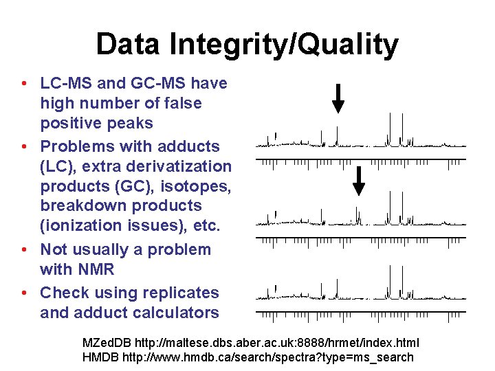 Data Integrity/Quality • LC-MS and GC-MS have high number of false positive peaks •