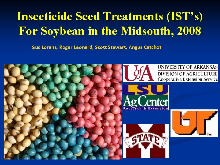 Insecticide Seed Treatments (IST’s) For Soybean in the Midsouth, 2008 Gus Lorenz, Roger Leonard,