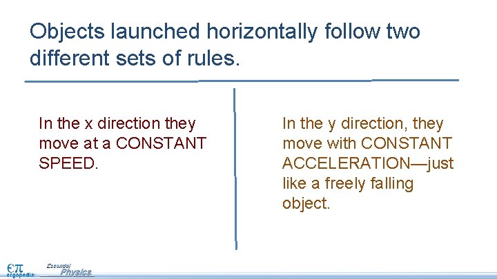 Objects launched horizontally follow two different sets of rules. In the x direction they Objects launched horizontally follow two different sets of rules. In the x direction they