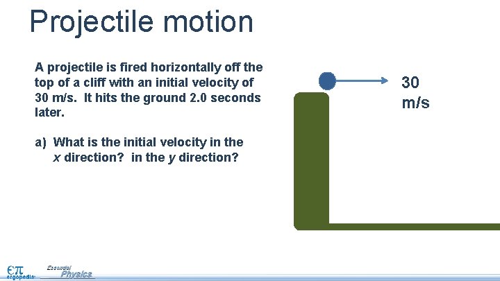 Projectile motion A projectile is fired horizontally off the top of a cliff with