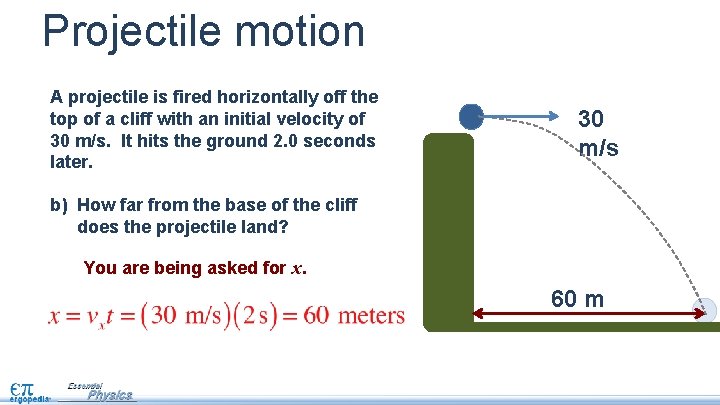 Projectile motion A projectile is fired horizontally off the top of a cliff with