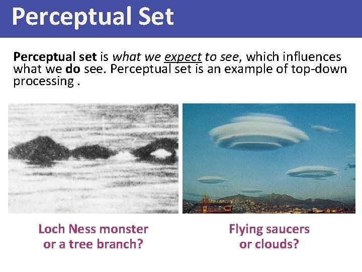 Perceptual Set Perceptual set is what we expect to see, which influences what we