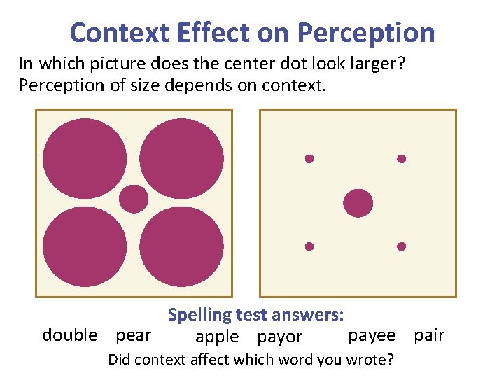 Context Effect on Perception In which picture does the center dot look larger? Perception