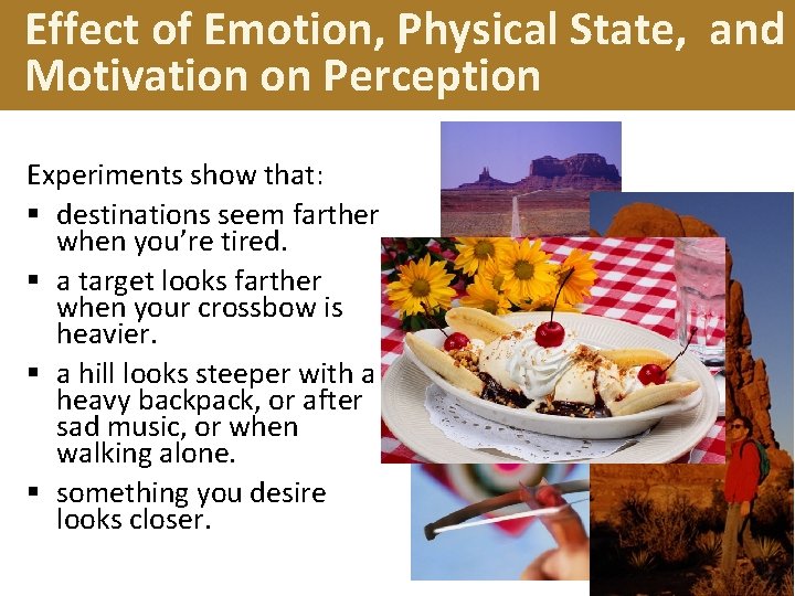 Effect of Emotion, Physical State, and Motivation on Perception Experiments show that: § destinations