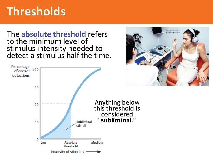 Thresholds The absolute threshold refers to the minimum level of stimulus intensity needed to