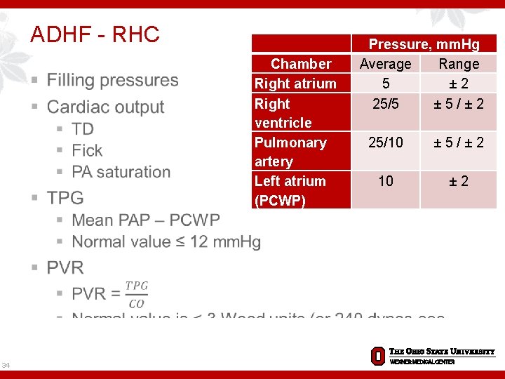 ADHF - RHC § 34 Chamber Right atrium Right ventricle Pulmonary artery Left atrium
