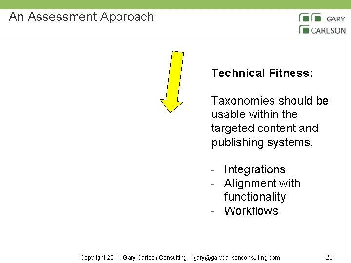 An Assessment Approach Technical Fitness: Taxonomies should be usable within the targeted content and