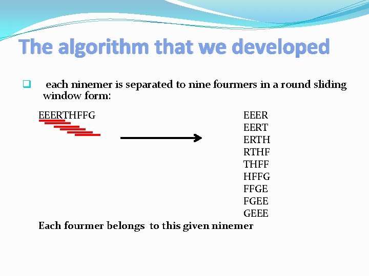 The algorithm that we developed q each ninemer is separated to nine fourmers in