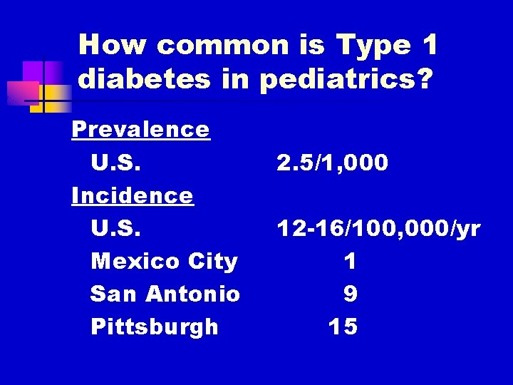 How common is Type 1 diabetes in pediatrics? Prevalence U. S. Incidence U. S.