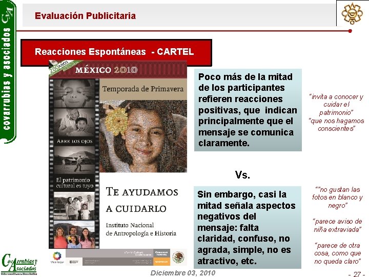 Evaluación Publicitaria Reacciones Espontáneas - CARTEL Poco más de la mitad de los participantes