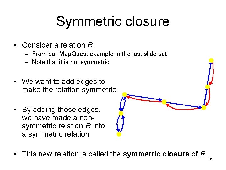 Symmetric closure • Consider a relation R: – From our Map. Quest example in