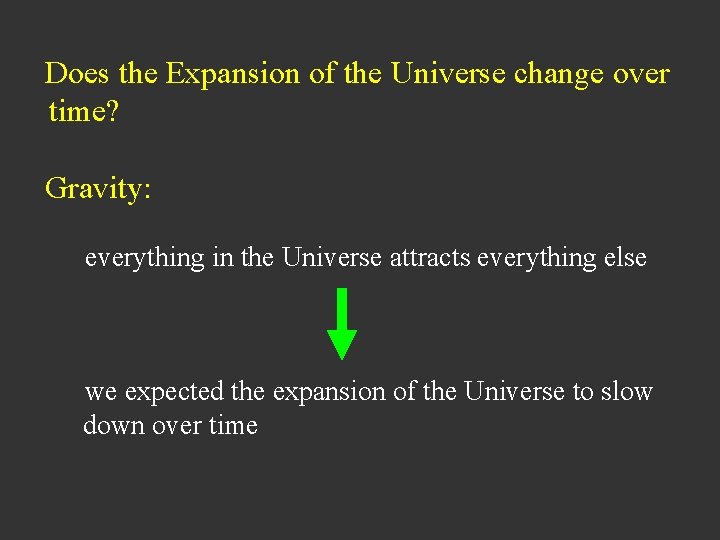 Does the Expansion of the Universe change over time? Gravity: everything in the Universe