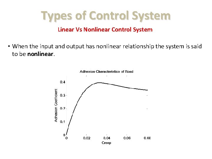 Types of Control System Linear Vs Nonlinear Control System • When the input and