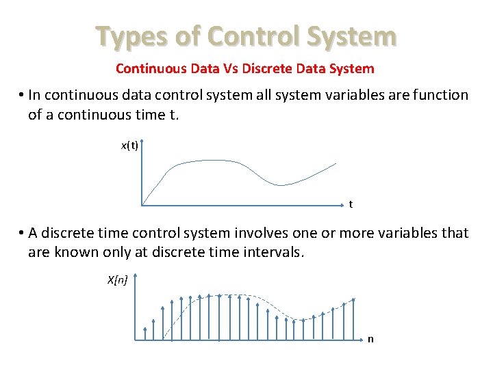 Types of Control System Continuous Data Vs Discrete Data System • In continuous data