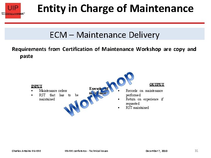 Entity in Charge of Maintenance ECM – Maintenance Delivery Requirements from Certification of Maintenance