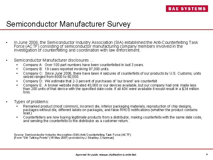 Semiconductor Manufacturer Survey • In June 2006, the Semiconductor Industry Association (SIA) established the