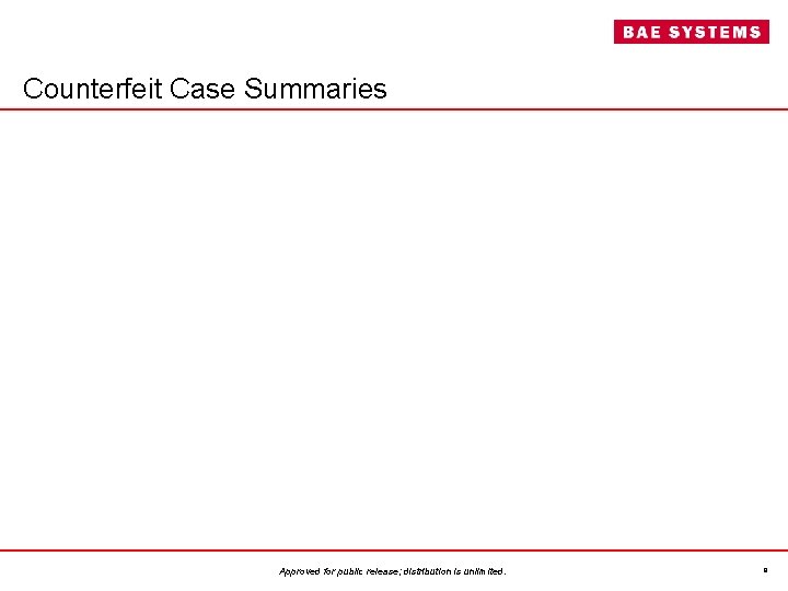 Counterfeit Case Summaries Approved for public release; distribution is unlimited. 9 