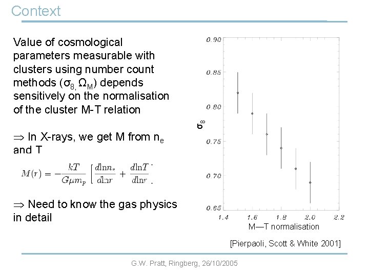 Context In X-rays, we get M from ne and T σ8 Value of cosmological