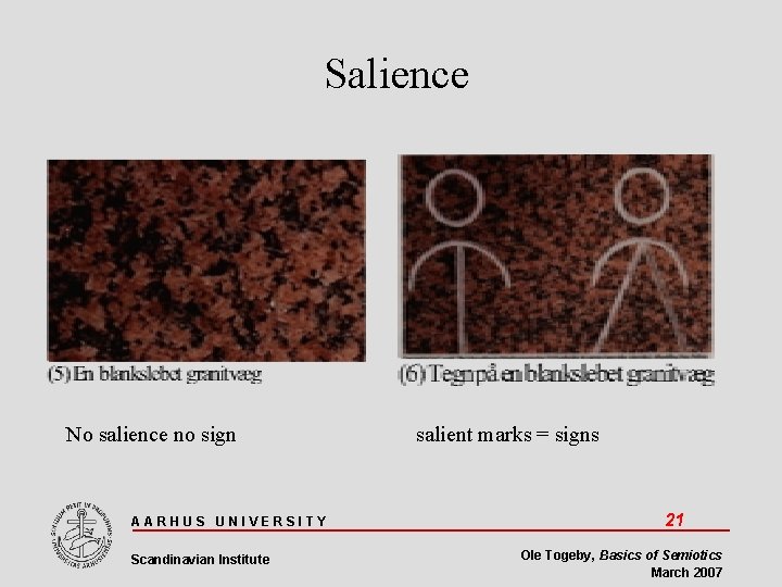 Salience No salience no sign AARHUS UNIVERSITY Scandinavian Institute salient marks = signs 21