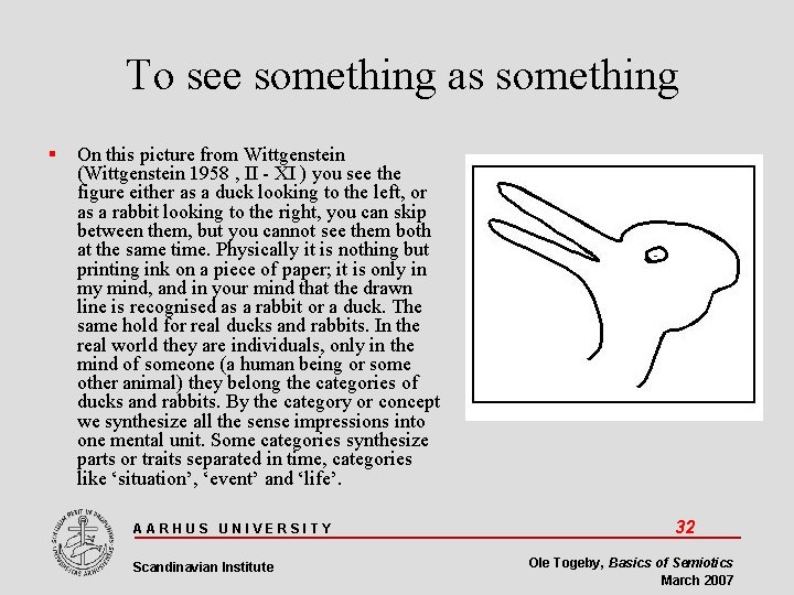 To see something as something On this picture from Wittgenstein (Wittgenstein 1958 , II