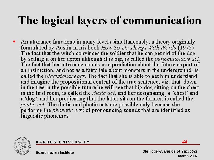 The logical layers of communication An utterance functions in many levels simultaneously, a theory