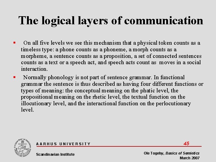 The logical layers of communication On all five levels we see this mechanism that