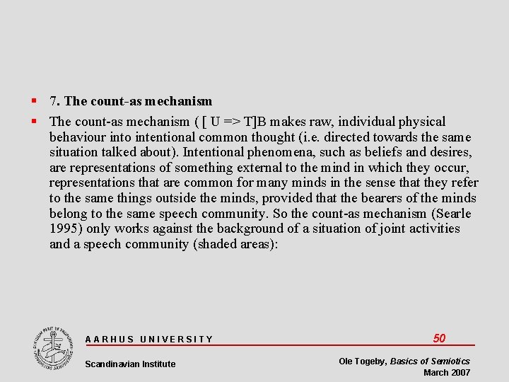  7. The count-as mechanism ( [ U => T]B makes raw, individual physical