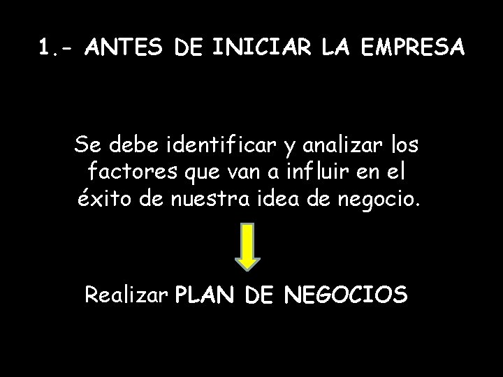 1. - ANTES DE INICIAR LA EMPRESA Se debe identificar y analizar los factores