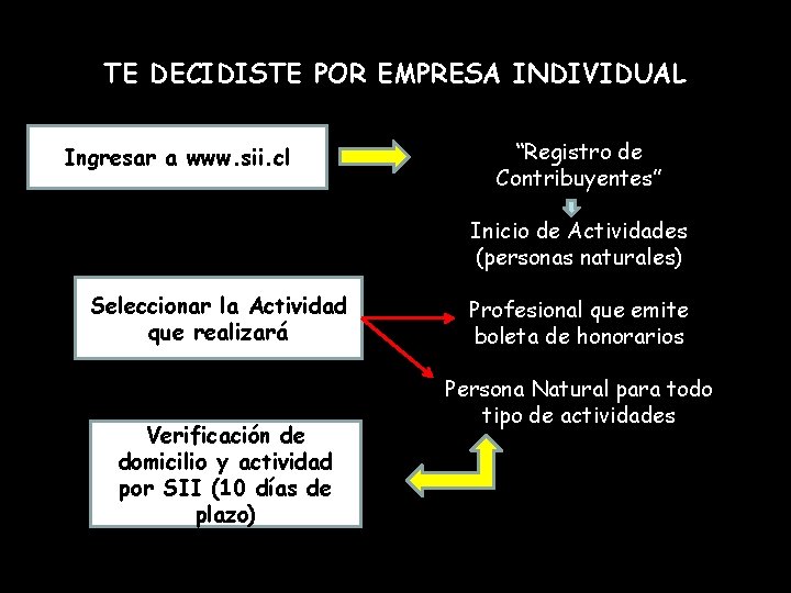 TE DECIDISTE POR EMPRESA INDIVIDUAL Ingresar a www. sii. cl “Registro de Contribuyentes” Inicio