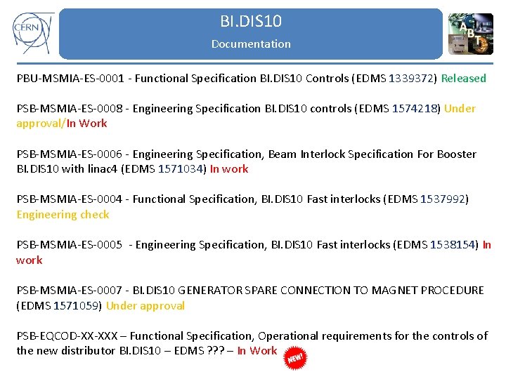 BI. DIS 10 Documentation PBU-MSMIA-ES-0001 - Functional Specification BI. DIS 10 Controls (EDMS 1339372)