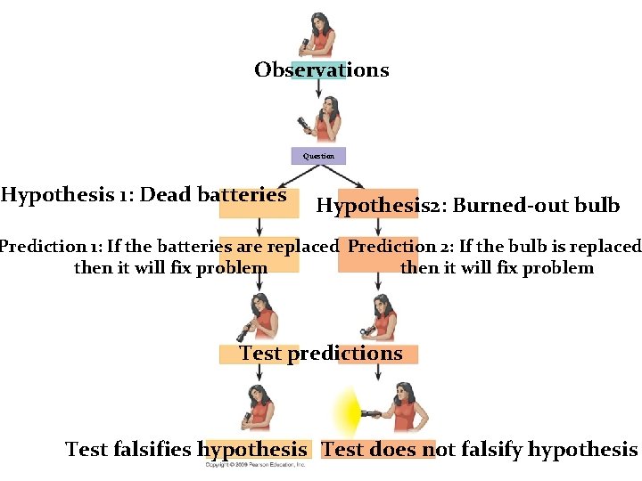Observations Question Hypothesis 1: Dead batteries Hypothesis 2: Burned-out bulb Prediction 1: If the