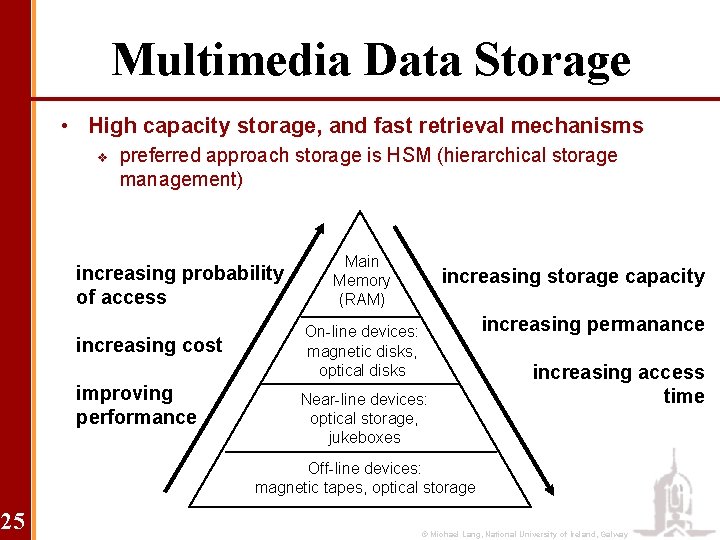 Multimedia Data Storage • High capacity storage, and fast retrieval mechanisms v preferred approach