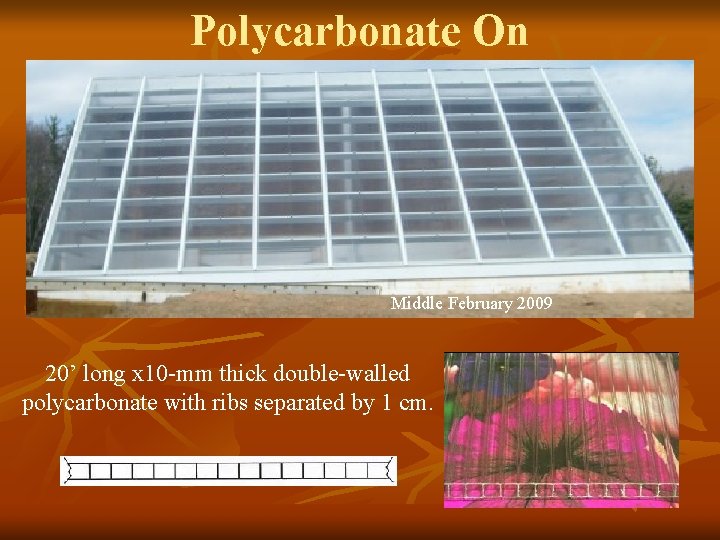 Polycarbonate On Middle February 2009 20’ long x 10 -mm thick double-walled polycarbonate with