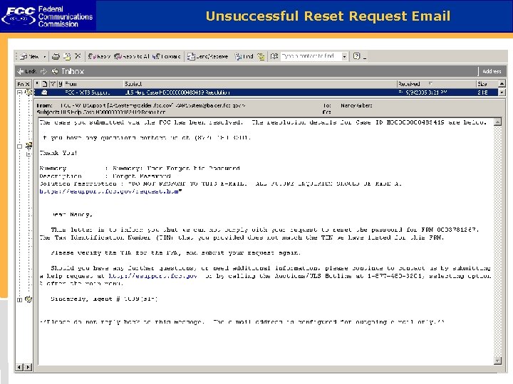 Unsuccessful Reset Request Email 