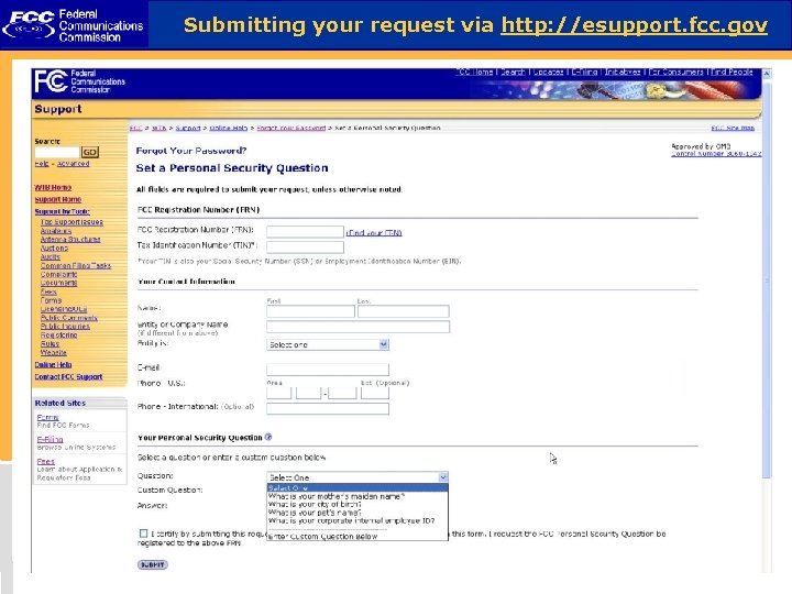 Submitting your request via http: //esupport. fcc. gov 