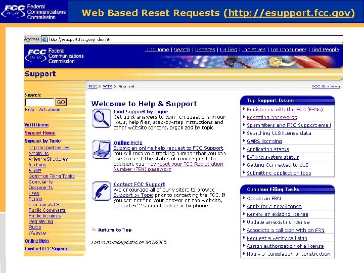 Web Based Reset Requests (http: //esupport. fcc. gov) 