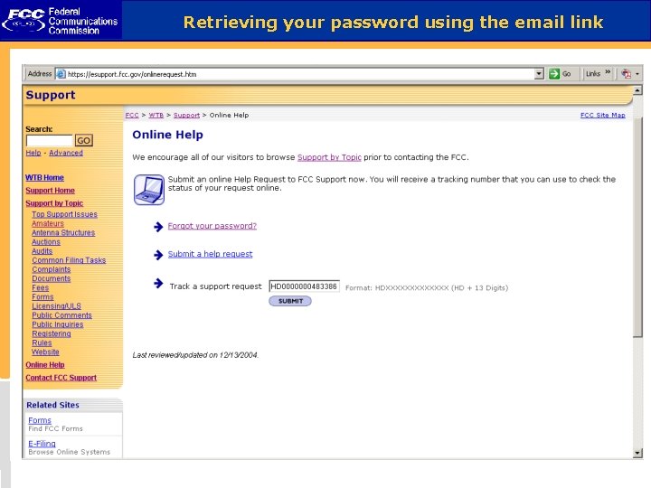 Retrieving your password using the email link 