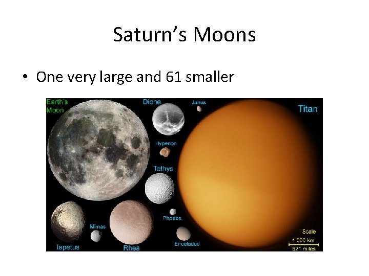 Saturn’s Moons • One very large and 61 smaller 