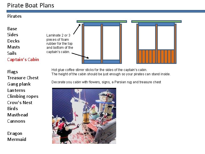 Pirate Boat Plans Pirates Base Sides Decks Masts Sails Captain’s Cabin Flags Treasure Chest