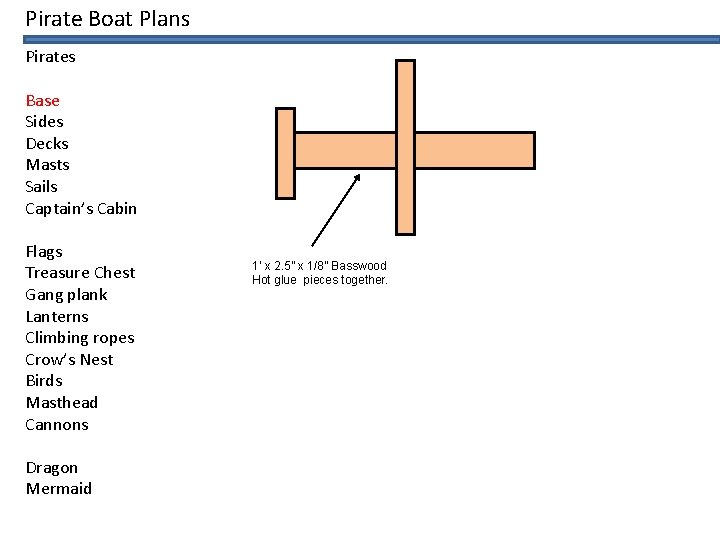 Pirate Boat Plans Pirates Base Sides Decks Masts Sails Captain’s Cabin Flags Treasure Chest