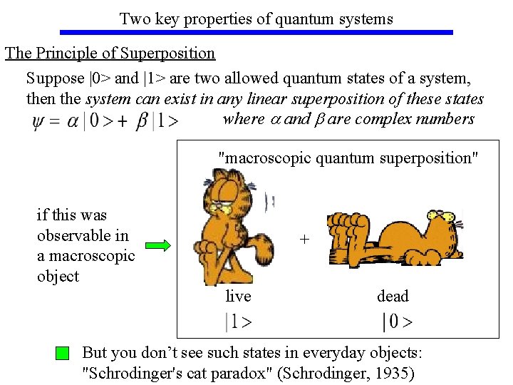 Two key properties of quantum systems The Principle of Superposition Suppose |0> and |1>