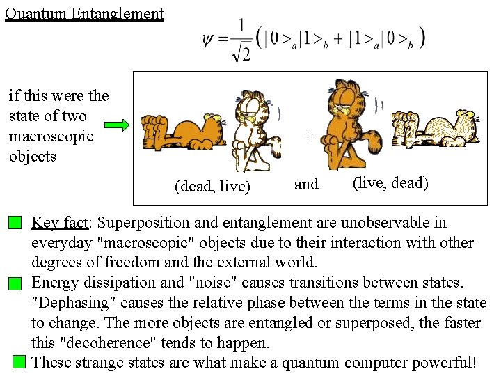 Quantum Entanglement if this were the state of two macroscopic objects + (dead, live)