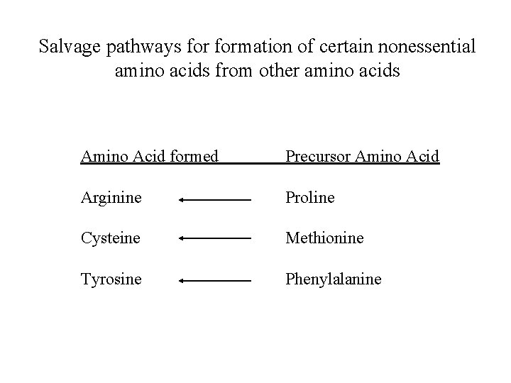 Salvage pathways formation of certain nonessential amino acids from other amino acids Amino Acid