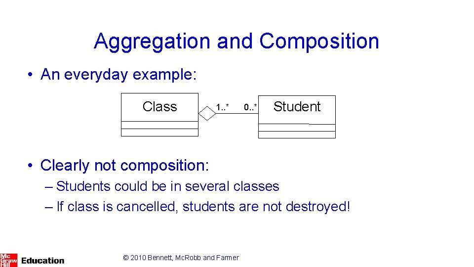 Aggregation and Composition • An everyday example: Class 1. . * 0. . *