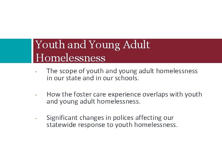 Youth and Young Adult Homelessness • • • The scope of youth and young