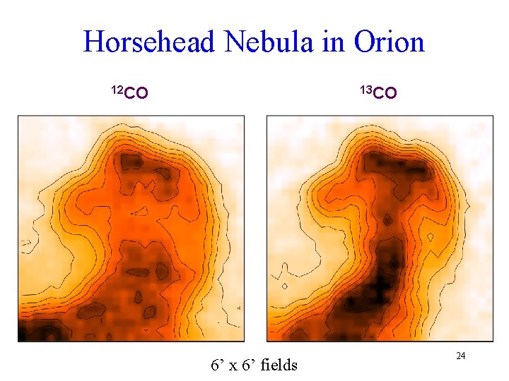Horsehead Nebula in Orion 12 CO 13 CO 6’ x 6’ fields 24 